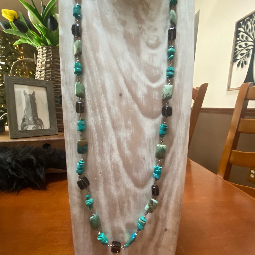 Silpada elegant Turquoise, black & Smokey quartz Beaded Necklace